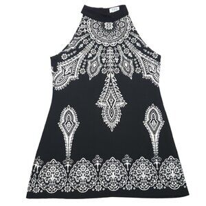 Vintage Monroe Main Dress Womens Medium Black A Line Shift Y2K Floral Sleeveless